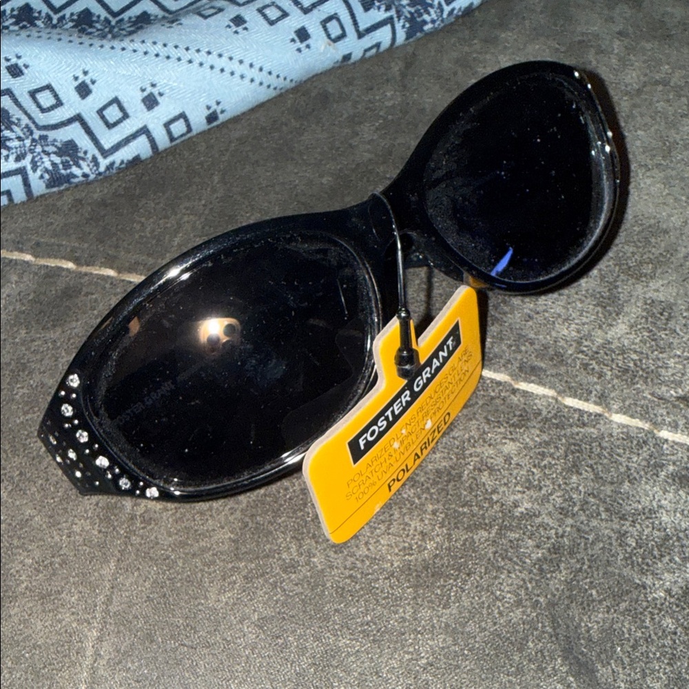 Foster Grant Black Cat-Eye Sunglasses with Rhinestone Temples